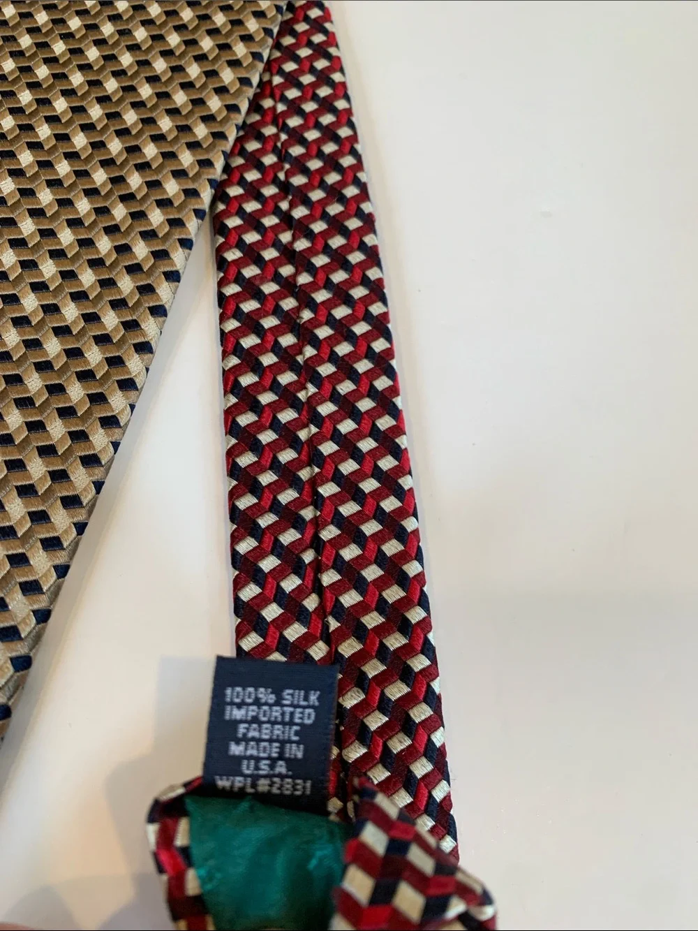 Tommy Hilfiger Tan and Navy Blue Men's Patterned 100% Silk Tie Necktie